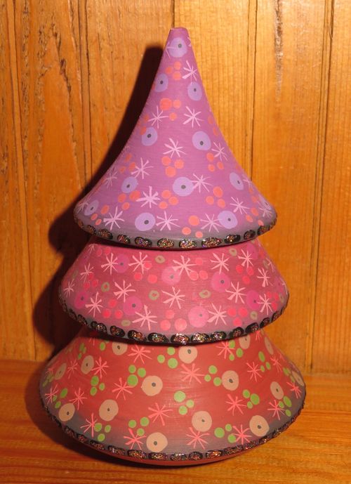 Christmas Tree Wobbly doll Lilac Red Purple ROLY POLY RUSSIAN HAND PAINTED GIFT — image 5