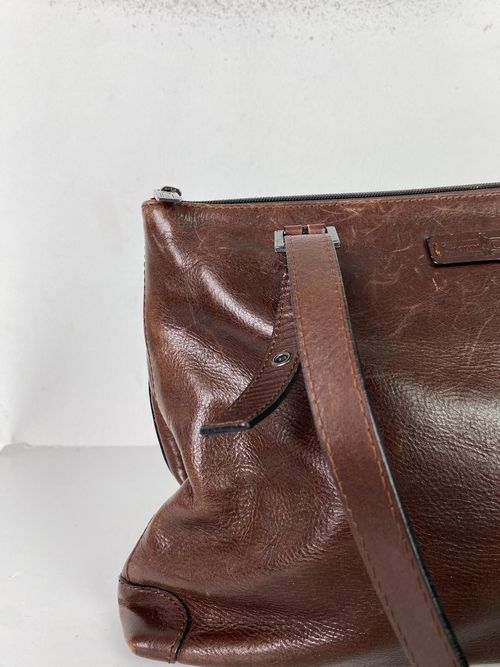 Gianni Conti Brown Leather Shoulder Bag Large Two Zip Top Classic Tote — image 3