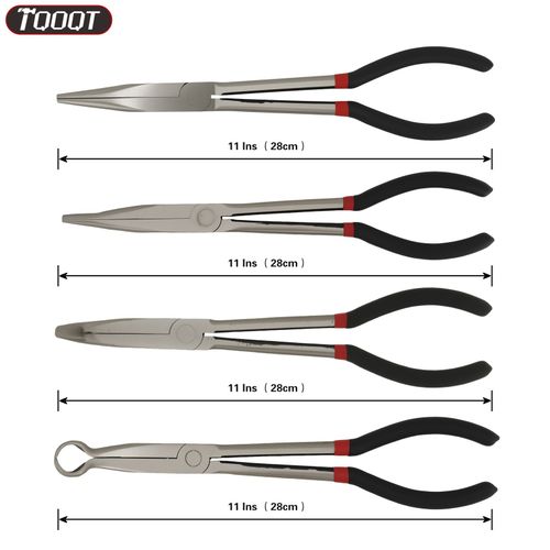 4x 280mm Long Needle Nose Pliers - Straight/Bent Tip Extended Reach Tool Set — image 2