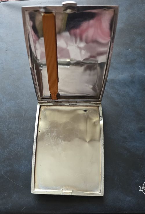 Antique Art Deco Silver Plated Engine Turned Pocket Cigarette Case Monogrammed — image 4