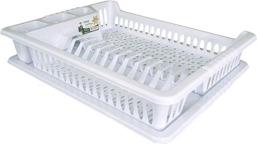 White & Grey Kitchen Dish Drainer Rack with Plastic Drip Tray Cutlery Holder