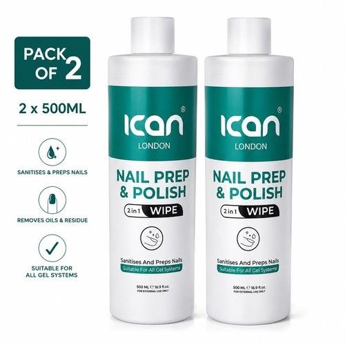 Prep & Wipe Nail Gel Polish Cleanser Cleaner UV LED Nail Prep 2 x 500ml