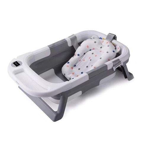 Foldable Baby Bath Tub Ergonomic with Temperature & Cushion Bath Pad + Bath Net — image 8