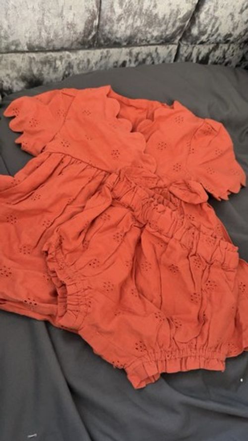 Brown Eyelet Ruffle Fit & Flare Dress 9-12 Months Cap Sleeve Button