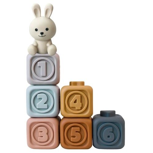 Newborn Baby Teething Toy Silicone Soft Teething 7 Building Blocks Unisex Bunny
