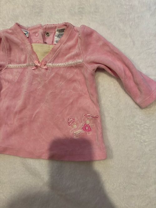 Vintage Pink Velour Teddy Embroidered Baby 3-6 Months Long Sleeve Bow Y2K Diva — image 2