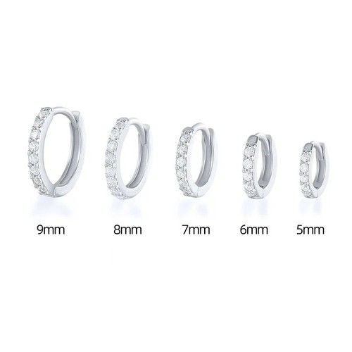 5-9MM Round Huggie Small Cubic Zirconia 925 Sterling Silver Ear Hoop Earrings