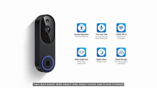 1080P Wireless Video Doorbell Camera WiFi Battery Two-Way Audio Night Vision