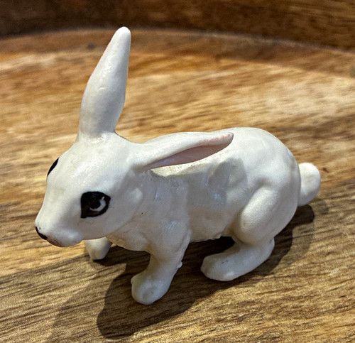 Vintage Kitsch plastic White Rabbit Ornament/Figurine with Pink Ears