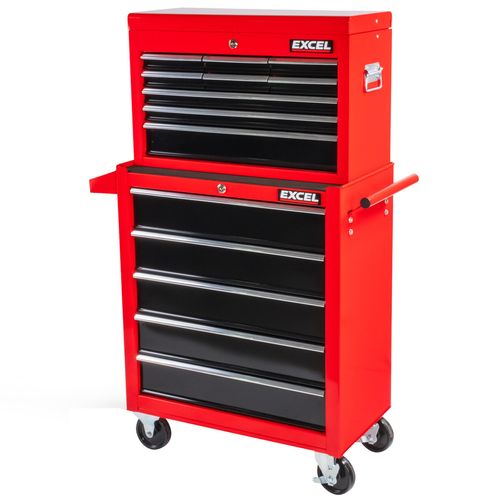 Excel 14 Drawer Top Chest Roller Cabinet & Tool Chest with Tool Tray Black/Red — image 2