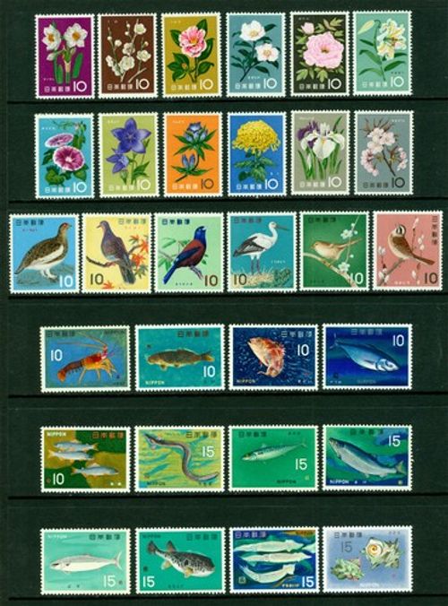 JAPAN 1961-67  Fauna and Flora - FLOWERS, BIRDS, FISH  sets  - MINT MNH 