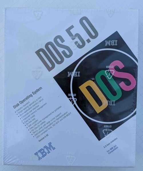 IBM DOS 5.0 (Ver: 5.02) OS. Retail 1992 3.5" Disk factory sealed in original box