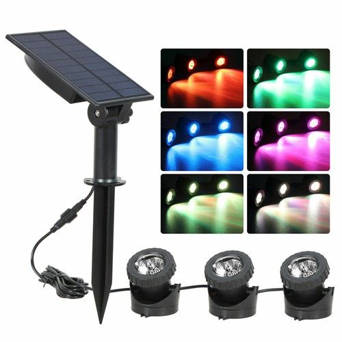 T-SUN Solar RGB LED Underwater Spotlight Light Lamp Garden Pool Pond submersible