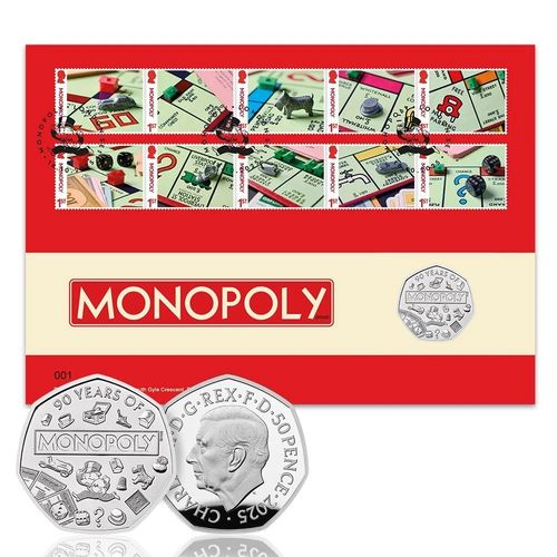 Monopoly Stamps and 50p BU Coin Cover from Royal Mail and Royal Mint — image 1