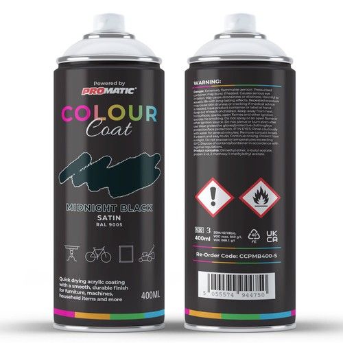 ProMatic Colour Coat Midnight Black RAL 9005 Satin 1K Acrylic Spray Paint 400ml
