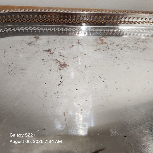 Vintage Sheffield Silver Plated on Copper Galleried Serving Tray on Claw Feet. — image 7