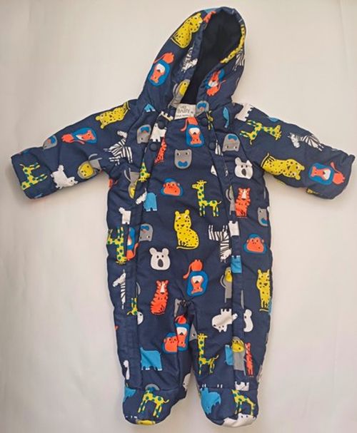 M&S Baby Navy Animal Print Hooded Snowsuit Full Zip 3-6 Months