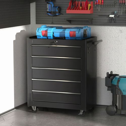 HOMCOM 5-Drawer Tool Chest Steel Lockable Tool Storage Cabinet with Wheels — image 9