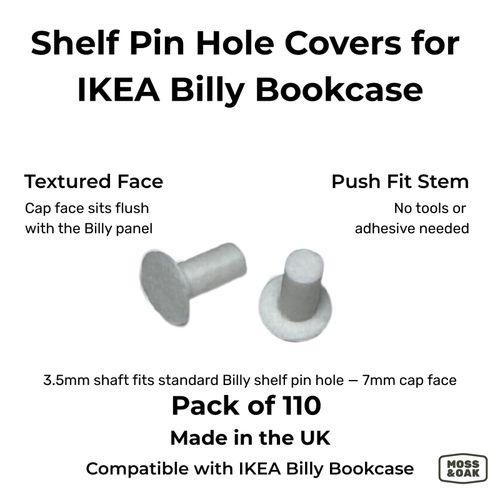 Billy Bookcase Hole Covers – Shelf Pin Caps & Plugs, One Size, White  — image 2