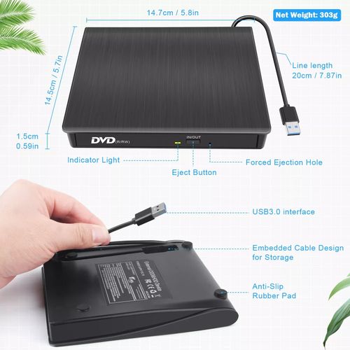 USB External DVD CD Hard Disc Burner Player Reader Optical Drive for PC Laptop — image 7