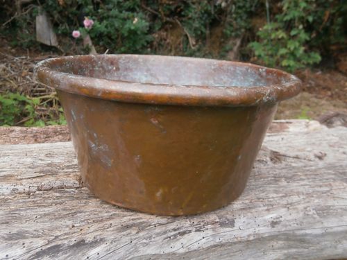 LG VINTAGE HEAVY CIRCULAR BEATEN COPPER KITCHEN WASH BOWL JARDINIERE PLANTER — image 1