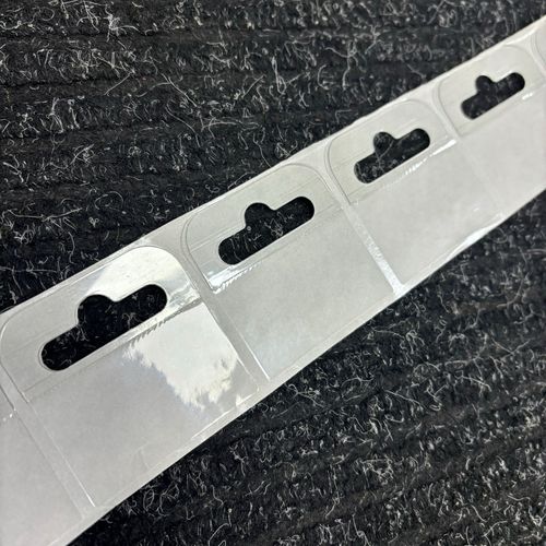 Roll Of 500 Euro Hook Slot Hang Tabs 50 x 50mm Clear Sticky Strong Adhesive Tag — image 3