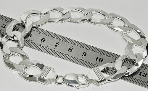 STERLING SILVER MENS BRACELET CURB - HEAVY CHUNKY 9 INCH 14mm - Solid 925 Silver — image 1