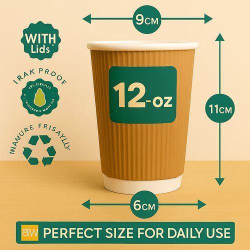 12oz Ripple Disposable Coffee Cups with Rpet Lids –Paper Takeaway Hot Cold Drink — image 9