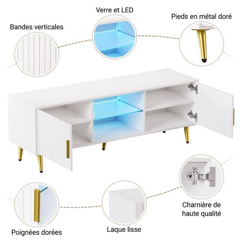 Modern White TV Unit 140cm TV Cabinet Stand High Gloss Door RGB LED Lights — image 6