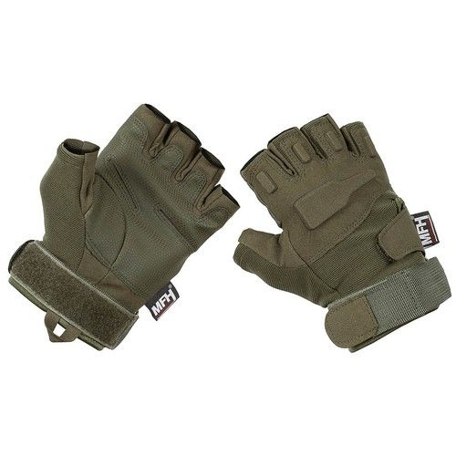 MFH Pro Tactical Fingerless Gloves OD Green Airsoft Cycling 