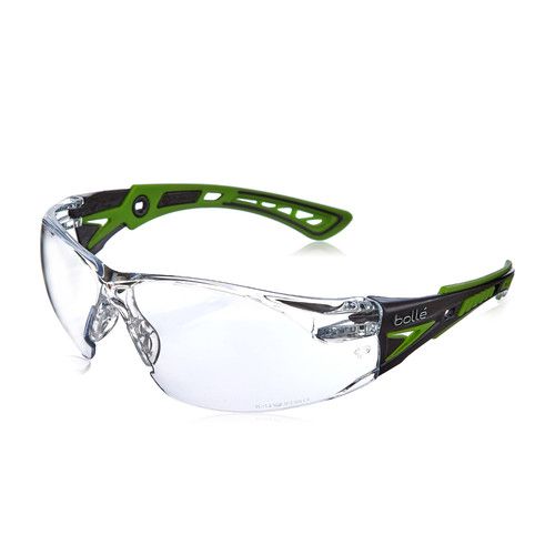 Bolle RUSH+ Clear Platinum Coated Safety Glasses [Green Arms]