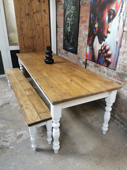 Rustic Reclaimed Plank farmhouse dining table and bench 7ft With 2 Extensions — image 4