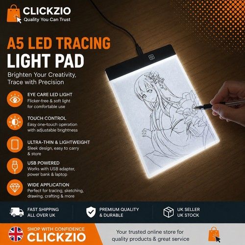 A5 LED Tracing Light Pad USB Drawing Copy Board 3 Level Dimmable Light Box