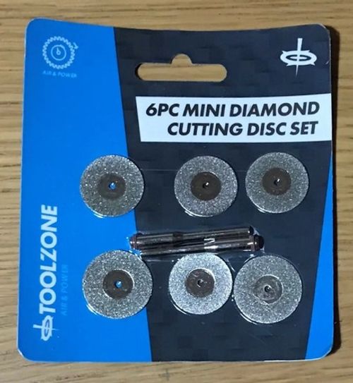 6pc MINI DIAMOND CUTTING DISCS + SHANKS 22mm 20mm Dremel Rotary Tool Glass Metal