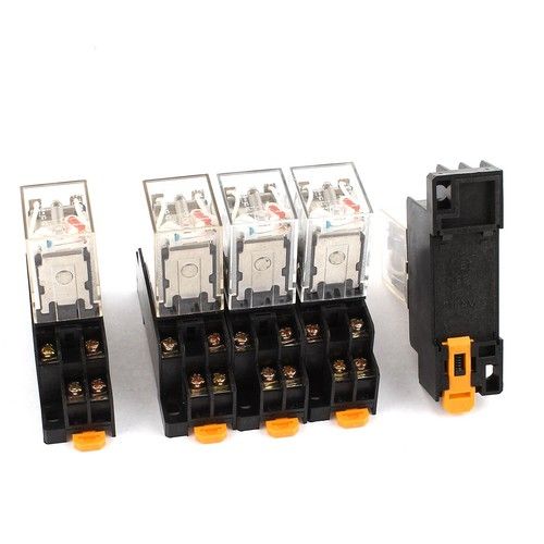 5Pcs HH52PL AC 220V-240V DPDT Red LED Light Electromagnetic Relay W Socket Base
