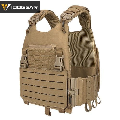 IDOGEAR Tactical Vest Airsoft Plate Carrier Laser Cut MOLLE Quick Release Camo