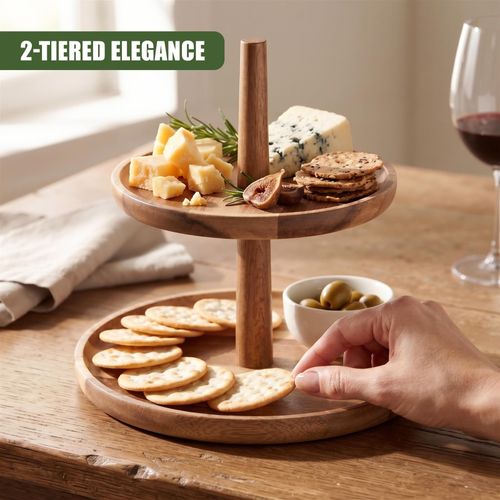 2 Tier Wooden Cupcake Stand Cake Display Afternoon Tea Stand Serving Platter — image 3