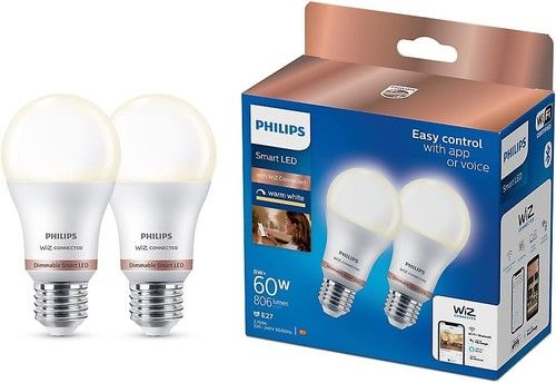 Philips WiZ E27 Smart LED Bulbs Warm White 2 Pack Damaged Box