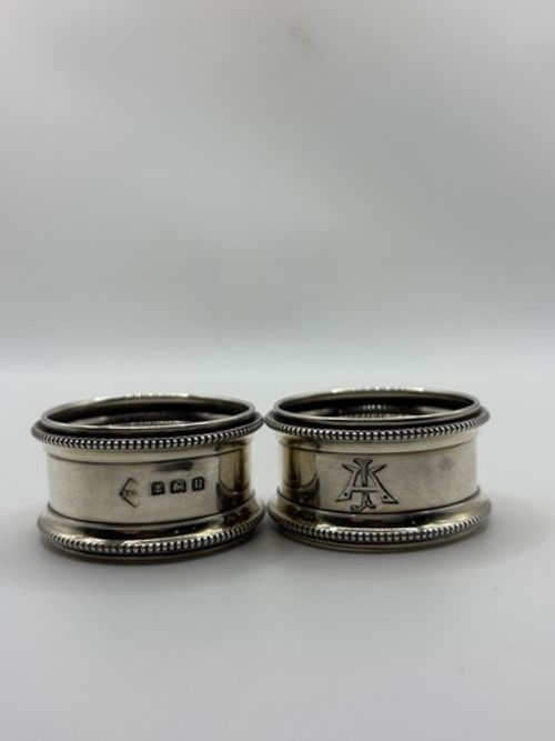 Pair of Antique Sterling Silver Napkin Rings, B&Co Birmingham, Monogrammed