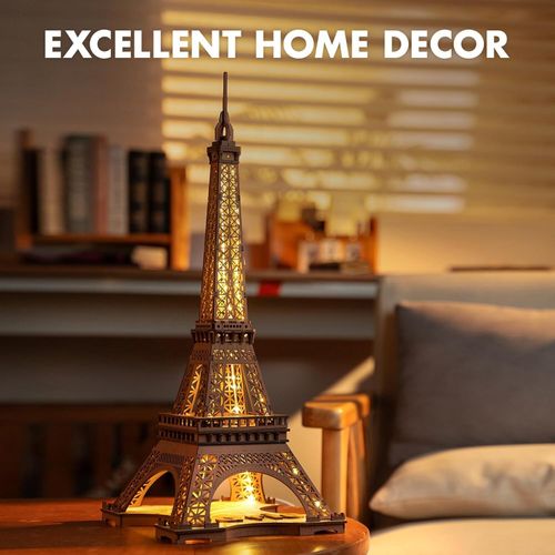 Rolife 4 lighting modes 3D Wooden Puzzle Eiffel Tower's Night DIY Model Toy — image 1