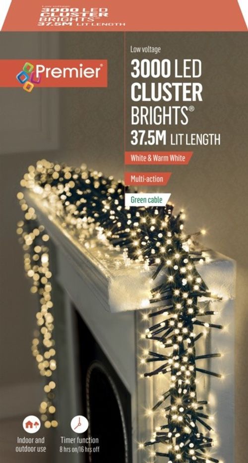3000 LED Cluster Indoor Outdoor Christmas Tree Lights Timer - WHITE & WARM WHITE — image 1