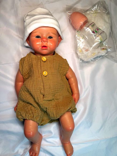 Realistic full silicone reborn lifelike baby doll 17” with bottle and nappy 