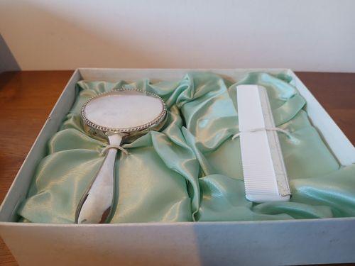 GRENADIER Silver plated white boxed brush and comb baby set — image 1