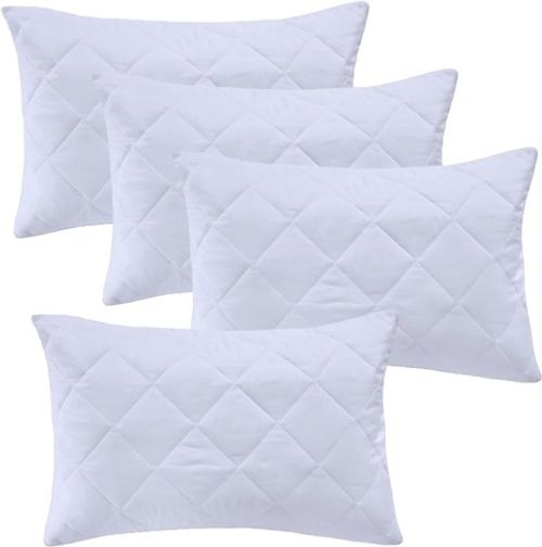 Pack of 4 Luxury Quilted Zipped Pillow Protectors Soft Pillow Pairs White Cover