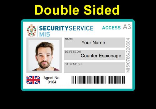 MI5 Personalised Secret Service Agent Spy Novelty Role Play Acting Prop ID Card — image 1