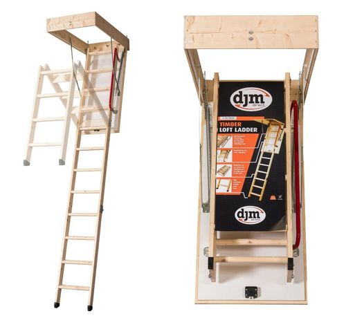 Wooden Folding Loft Ladder Insulated Hatch Frame 57cm x 115cm Pull Down Access — image 1