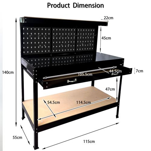 SwitZer Heavy Duty Metal Workbench Garage Table Pegboard Shelf Drawer Workshop — image 9