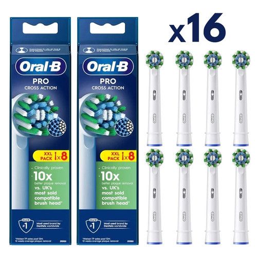 Oral-B Pro Cross Action Replacement Toothbrush Heads Black - Pack of 8/16 UK