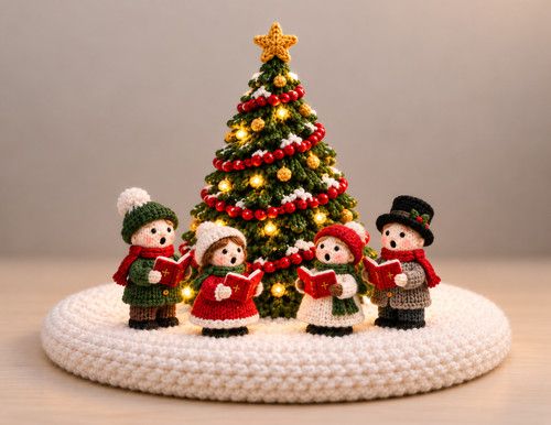 Christmas Tree & Carol Singers Centrepiece DK Knitting Pattern Xmas Decor