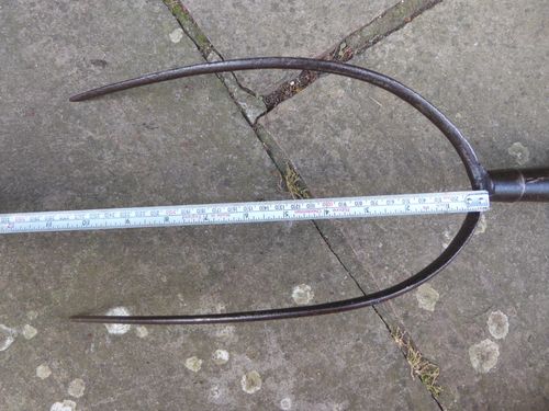 Vintage Pitch Fork - hay fork - 2 Prong Old Farm Tool. Long wooden handle. — image 9